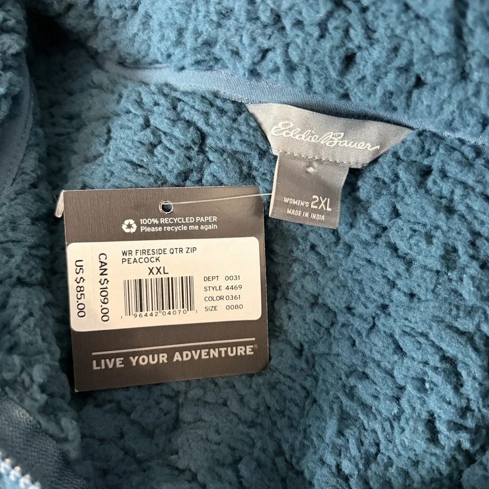 Eddie Bauer Women's XXL Fireside Plush Sherpa 1/4 Zip Pullover Peacock Green NWT